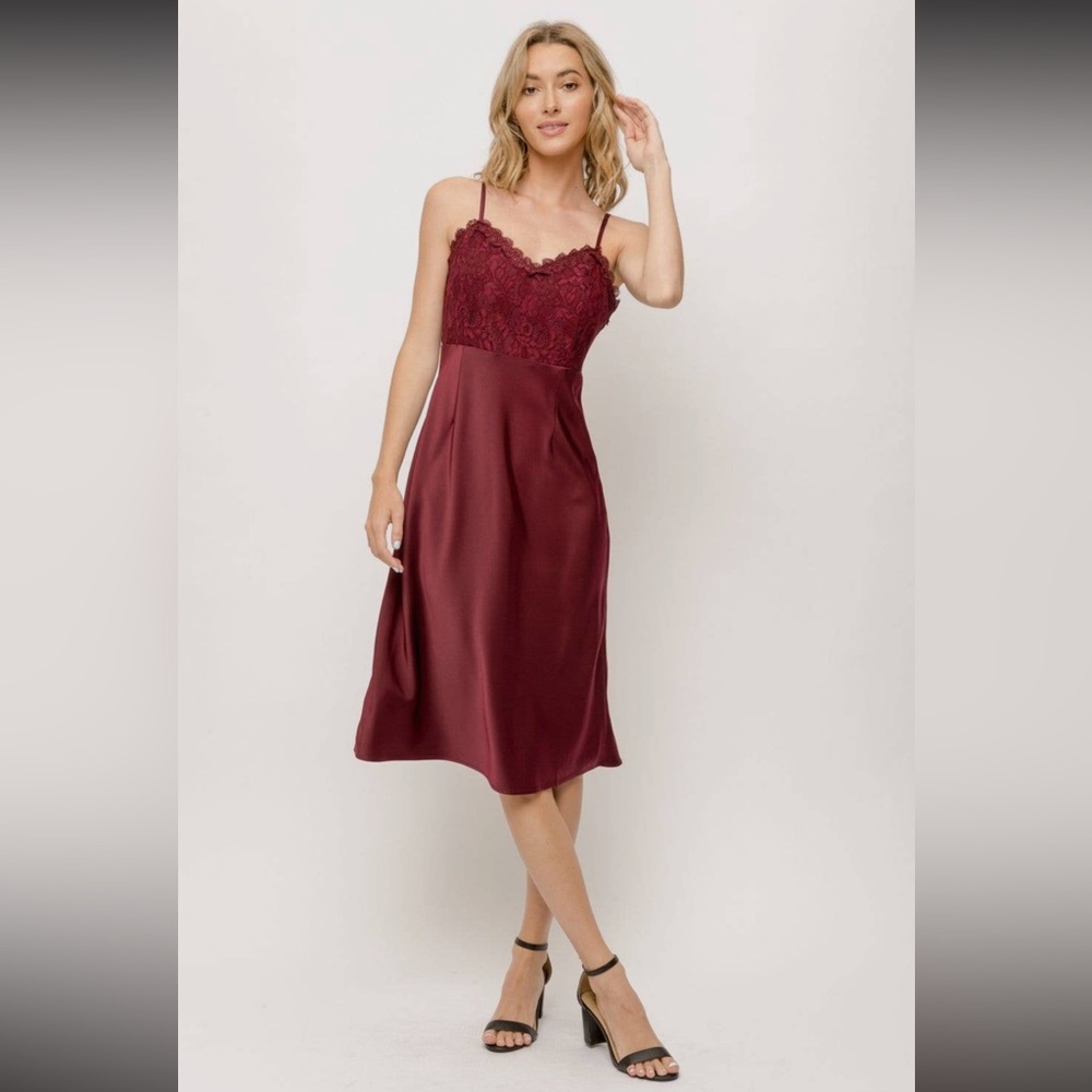 85. Slip Dress Lace Inset Wine Burgundy Evening Cocktail S, M & L Available NWT - Picture 2 of 7